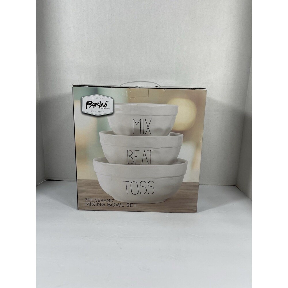 Parini 3 Piece Ceramic Mixing Bowl Set( Mix,Beat,Toss)  NIB